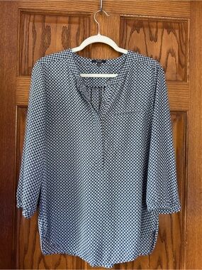 NYDJ Navy and White Geometric Split-Neck Tunic